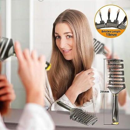 SHINLEA Curved Detangling Brush for Curly Hair - Professional Vented Anti-Tangle Brush for Wet & Dry, Ideal for Textured 2A to 4C Hair and Thick Blow Drying