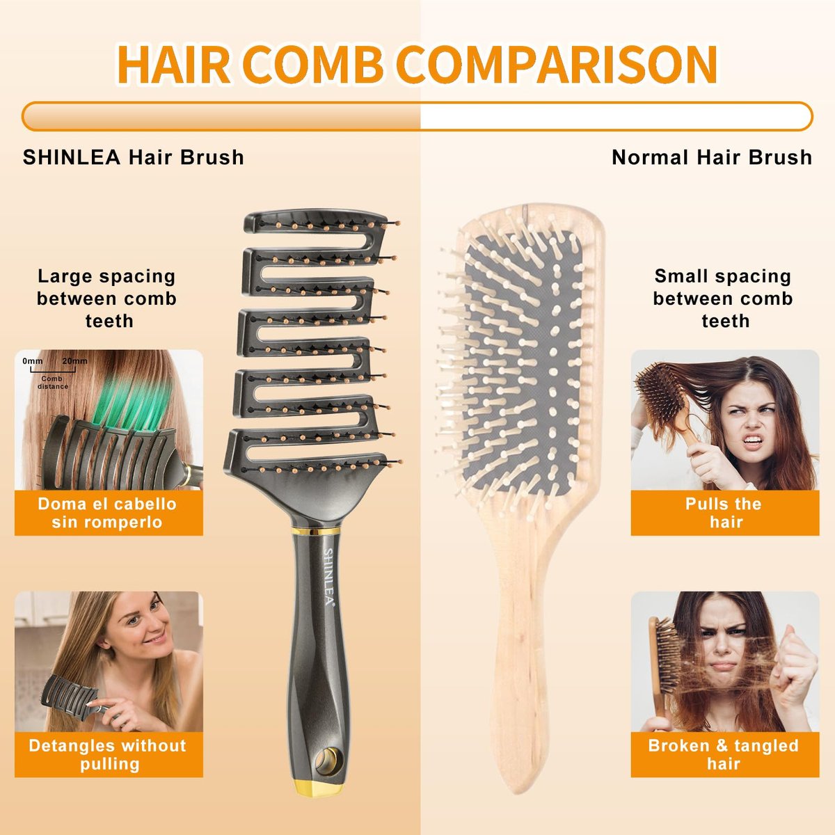 SHINLEA Curved Detangling Brush for Curly Hair - Professional Vented Anti-Tangle Brush for Wet & Dry, Ideal for Textured 2A to 4C Hair and Thick Blow Drying - görsel 3