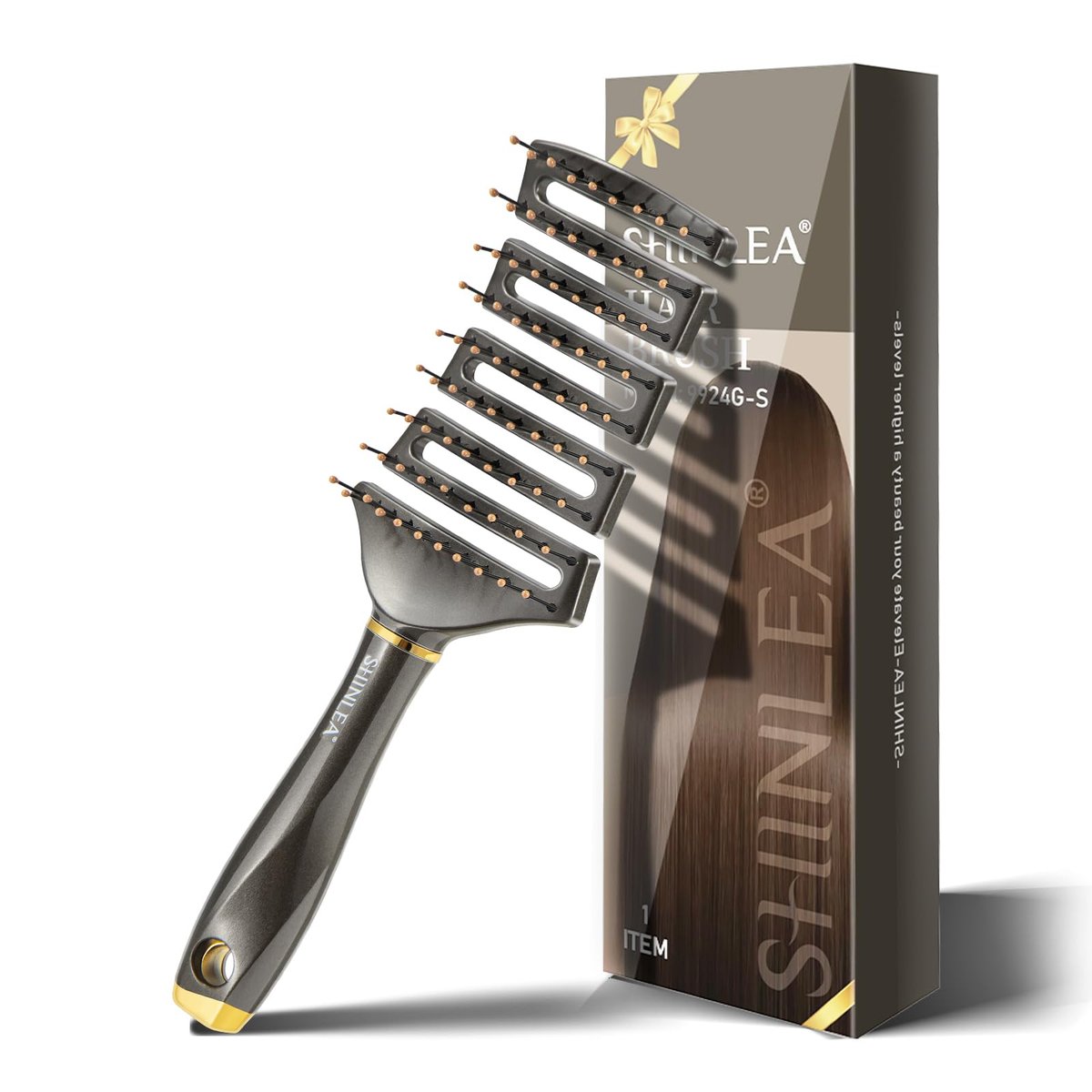 SHINLEA Curved Detangling Brush for Curly Hair - Professional Vented Anti-Tangle Brush for Wet & Dry, Ideal for Textured 2A to 4C Hair and Thick Blow Drying - görsel 1
