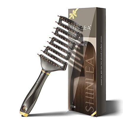SHINLEA Curved Detangling Brush for Curly Hair - Professional Vented Anti-Tangle Brush for Wet & Dry, Ideal for Textured 2A to 4C Hair and Thick Blow Drying