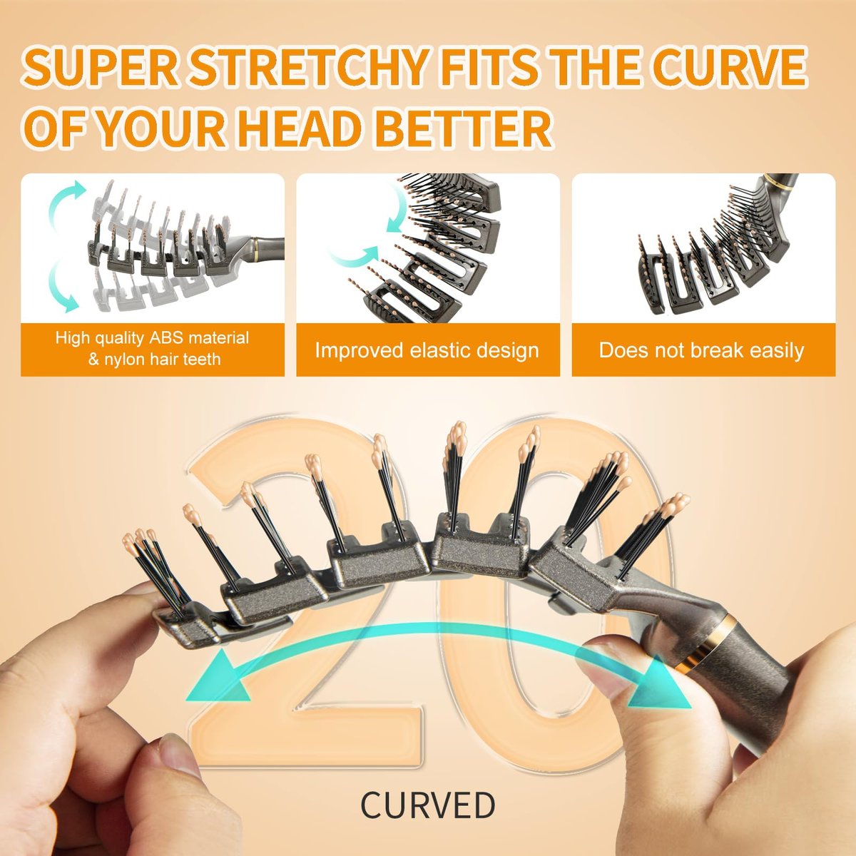 SHINLEA Curved Detangling Brush for Curly Hair - Professional Vented Anti-Tangle Brush for Wet & Dry, Ideal for Textured 2A to 4C Hair and Thick Blow Drying - görsel 5