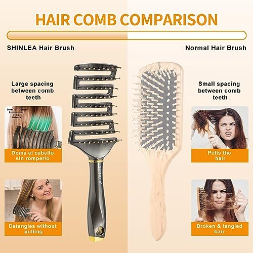 SHINLEA Curved Detangling Brush for Curly Hair - Professional Vented Anti-Tangle Brush for Wet & Dry, Ideal for Textured 2A to 4C Hair and Thick Blow Drying - görsel 4
