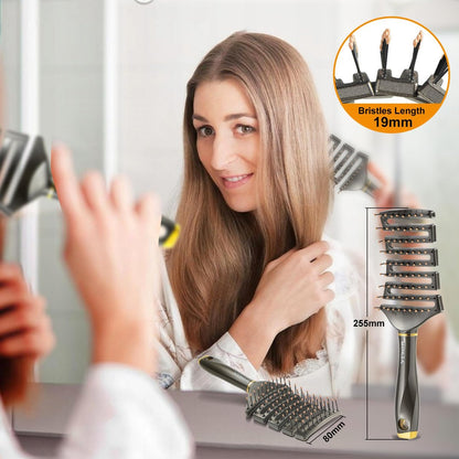 SHINLEA Curved Detangling Brush for Curly Hair - Professional Vented Anti-Tangle Brush for Wet & Dry, Ideal for Textured 2A to 4C Hair and Thick Blow Drying