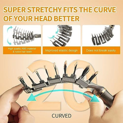 SHINLEA Curved Detangling Brush for Curly Hair - Professional Vented Anti-Tangle Brush for Wet & Dry, Ideal for Textured 2A to 4C Hair and Thick Blow Drying