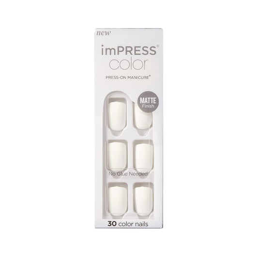 KISS imPRESS Color Press-On Manicure Fake Nails - Brie, Short Length, Matte Solid Color, 30 Nails + Prep Pad & Tools