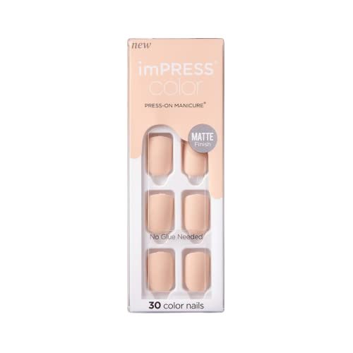 imPRESS KISS Color Press-On Manicure Fake Nails - Perfect Timing, Short Length Matte Solid Color, 30 Count - görsel 2