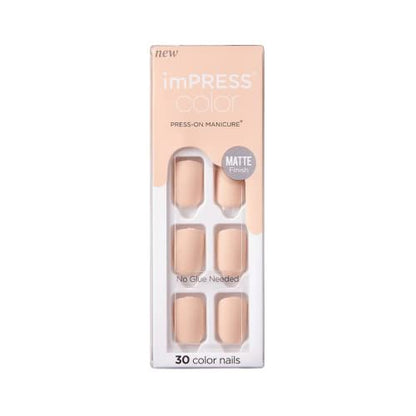 imPRESS KISS Color Press-On Manicure Fake Nails - Perfect Timing, Short Length Matte Solid Color, 30 Count