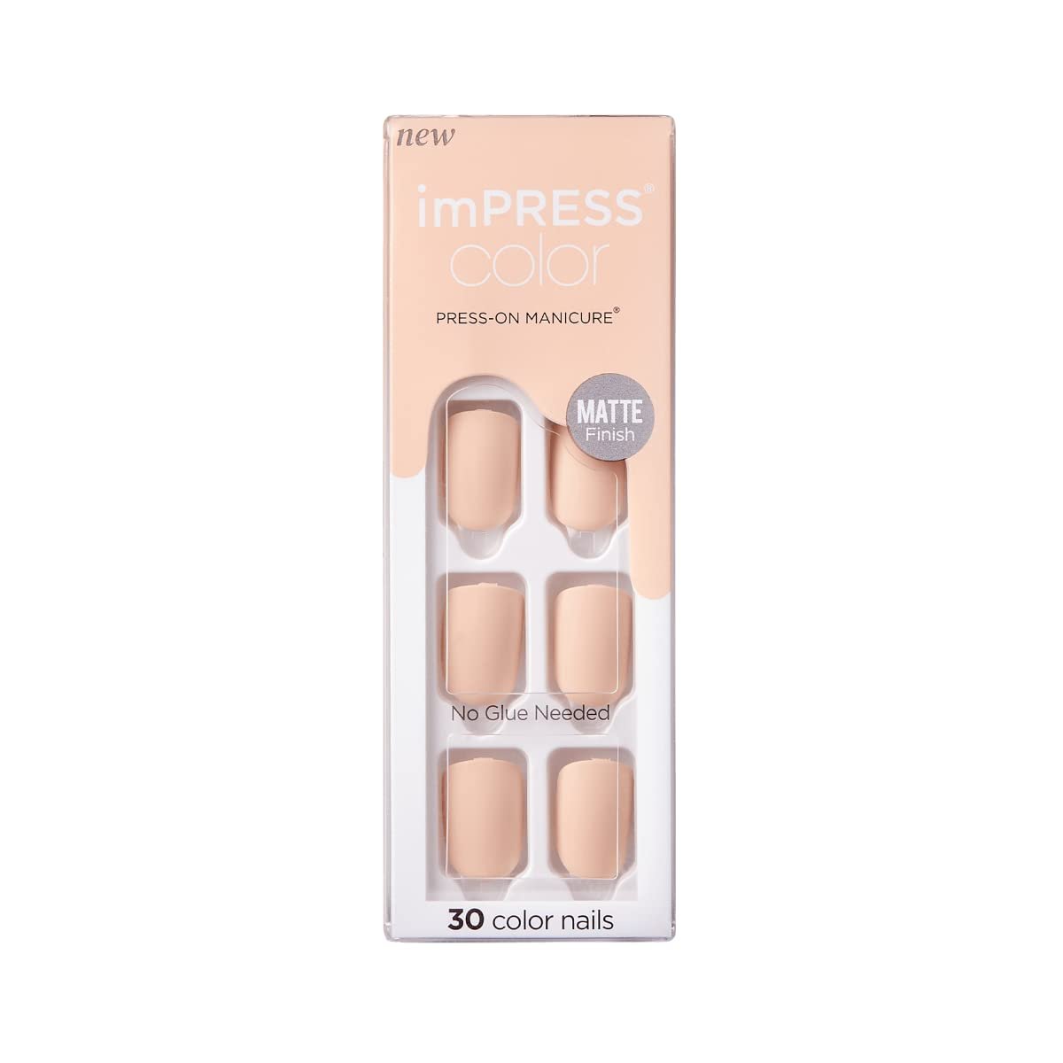 imPRESS KISS Color Press-On Manicure Fake Nails - Perfect Timing, Short Length Matte Solid Color, 30 Count - görsel 1