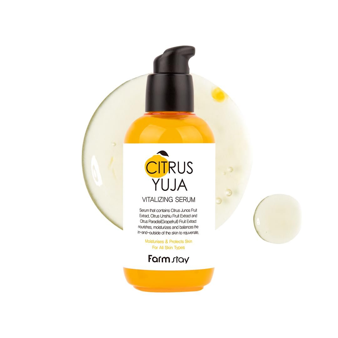 FARMSTAY Citrus Yuja Vitalizing Serum – Vitamin C & Niacinamide Brightening Serum for Dry and Sensitive Skin, Moisturizing Korean Skincare for Women and Men, 3.38 fl oz - görsel 1