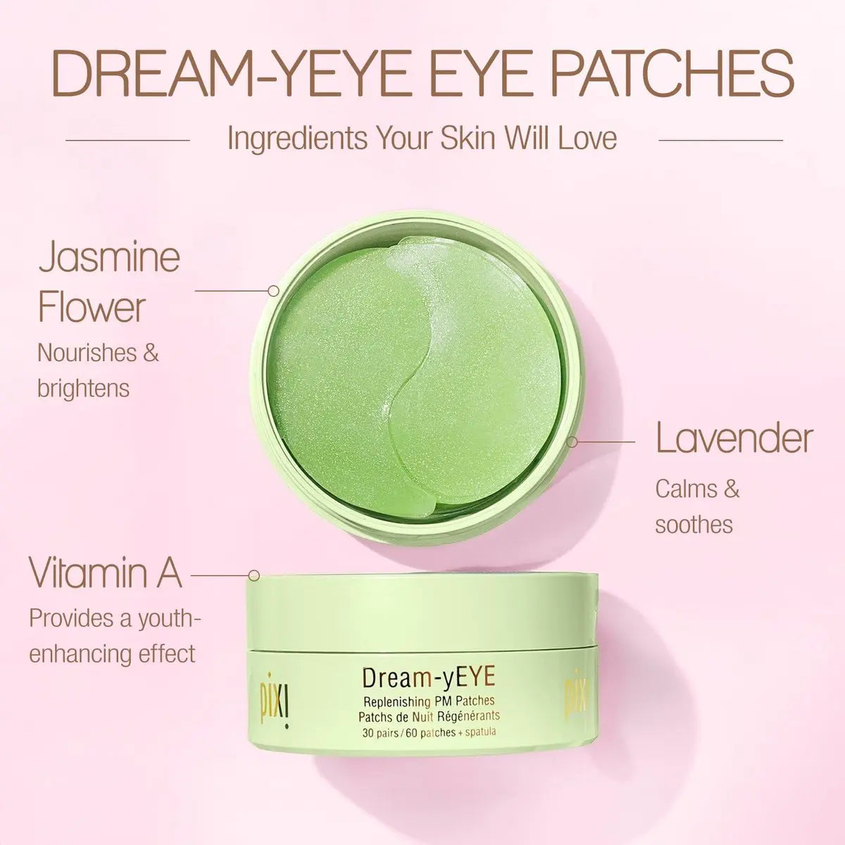 Pixi Beauty Dream-yEYE Calming Hydrogel Under Eye Patches - Vitamin A & Jasmine - 30 Pairs (60 Patches) Avelisse