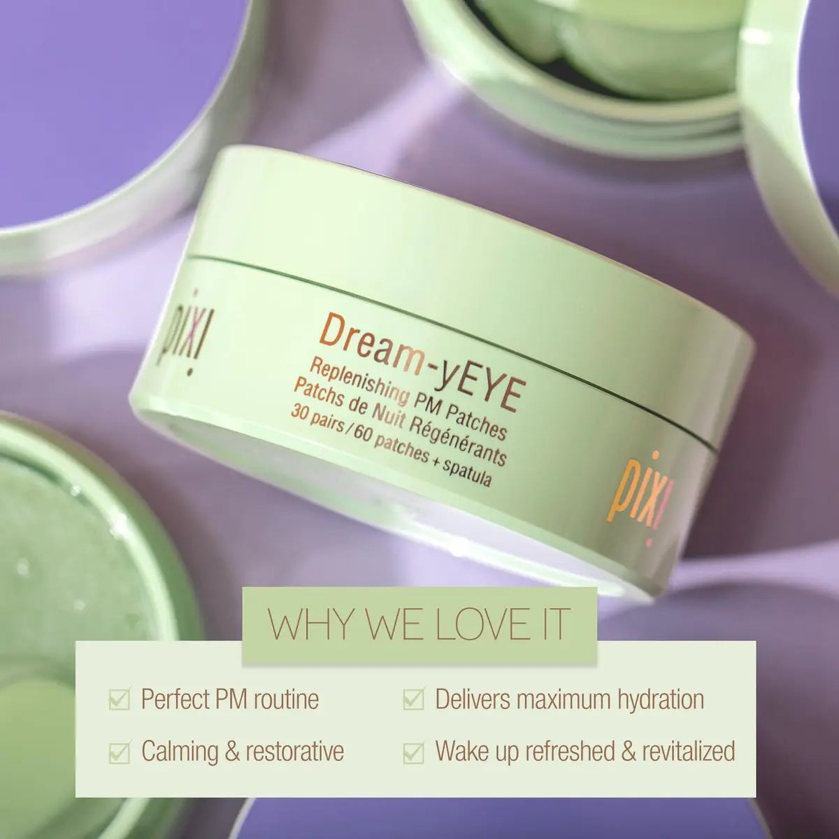 Pixi Beauty Dream-yEYE Calming Hydrogel Under Eye Patches - Vitamin A & Jasmine - 30 Pairs (60 Patches) Avelisse