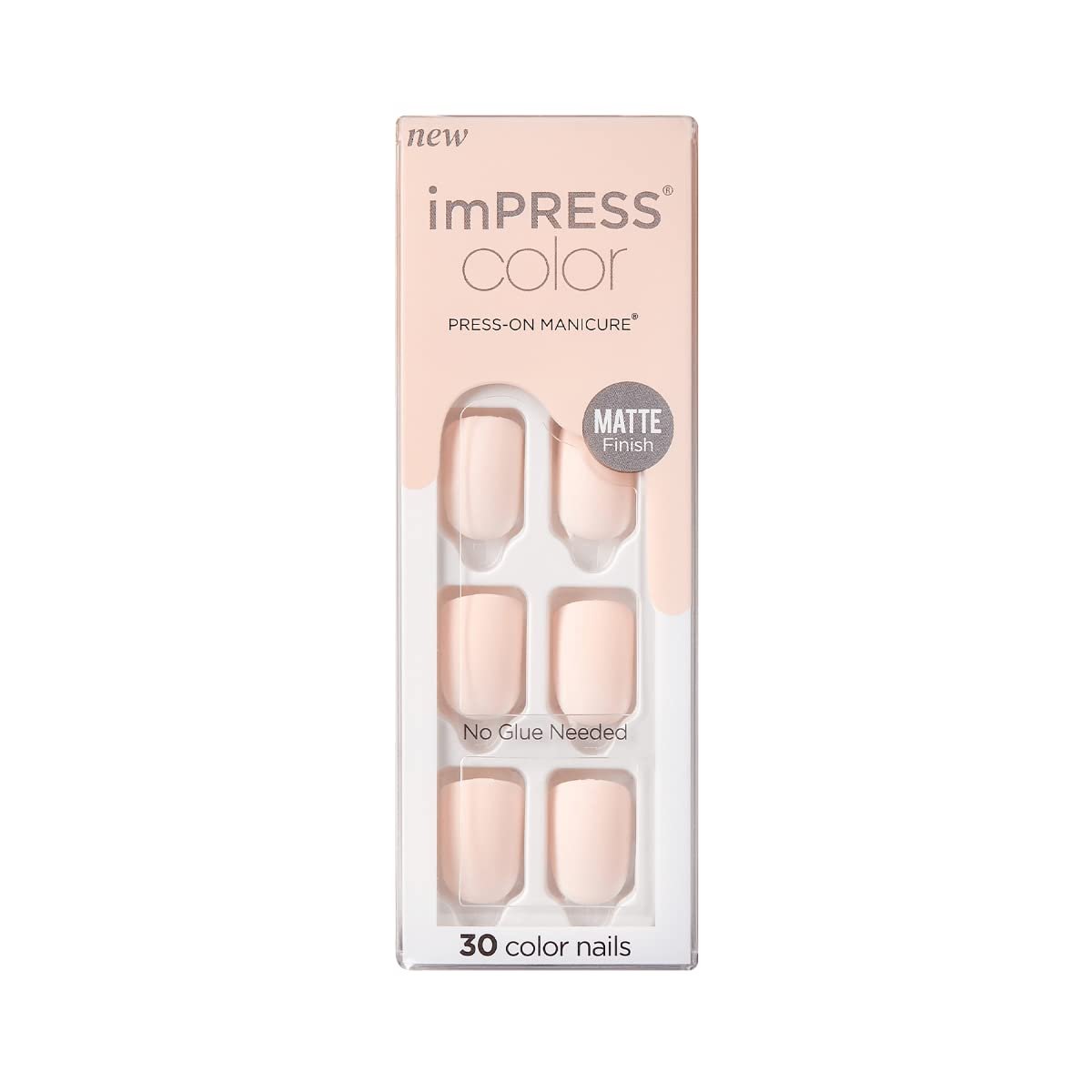 imPRESS KISS Color Press-On Manicure Fake Nails - Lovely Short Length Matte Pink Solid Color, 30 Nails - görsel 1