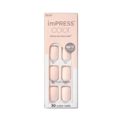 imPRESS KISS Color Press-On Manicure Fake Nails - Lovely Short Length Matte Pink Solid Color, 30 Nails