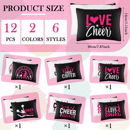 48 Pcs Cheer Gift Kit for Girls - Canvas Makeup Bags, Scrunchies, Mirrors & Lip Balm Keychains