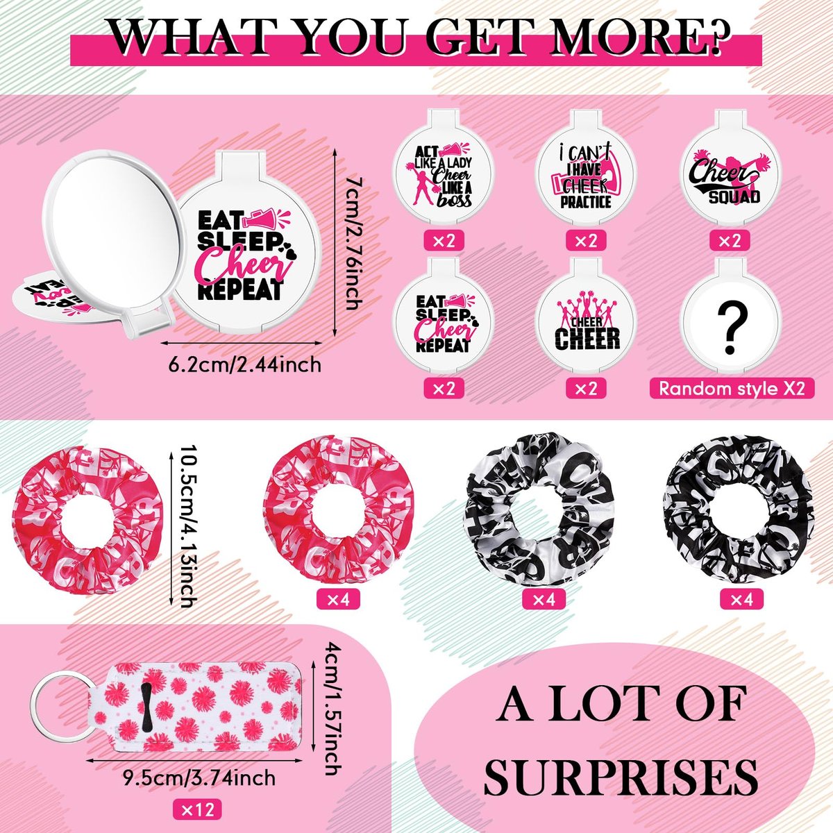 48 Pcs Cheer Gift Kit for Girls - Canvas Makeup Bags, Scrunchies, Mirrors & Lip Balm Keychains - görsel 5