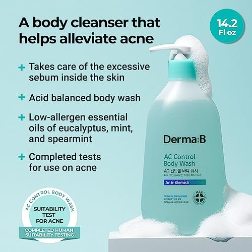 Derma B AC Control Body Wash 420ml – Anti-Blemish & Pimple Care, Hypoallergenic, Soothing Shower Gel for All Skin Types Avelisse