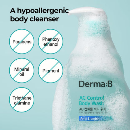 Derma B AC Control Body Wash 420ml – Anti-Blemish & Pimple Care, Hypoallergenic, Soothing Shower Gel for All Skin Types Avelisse
