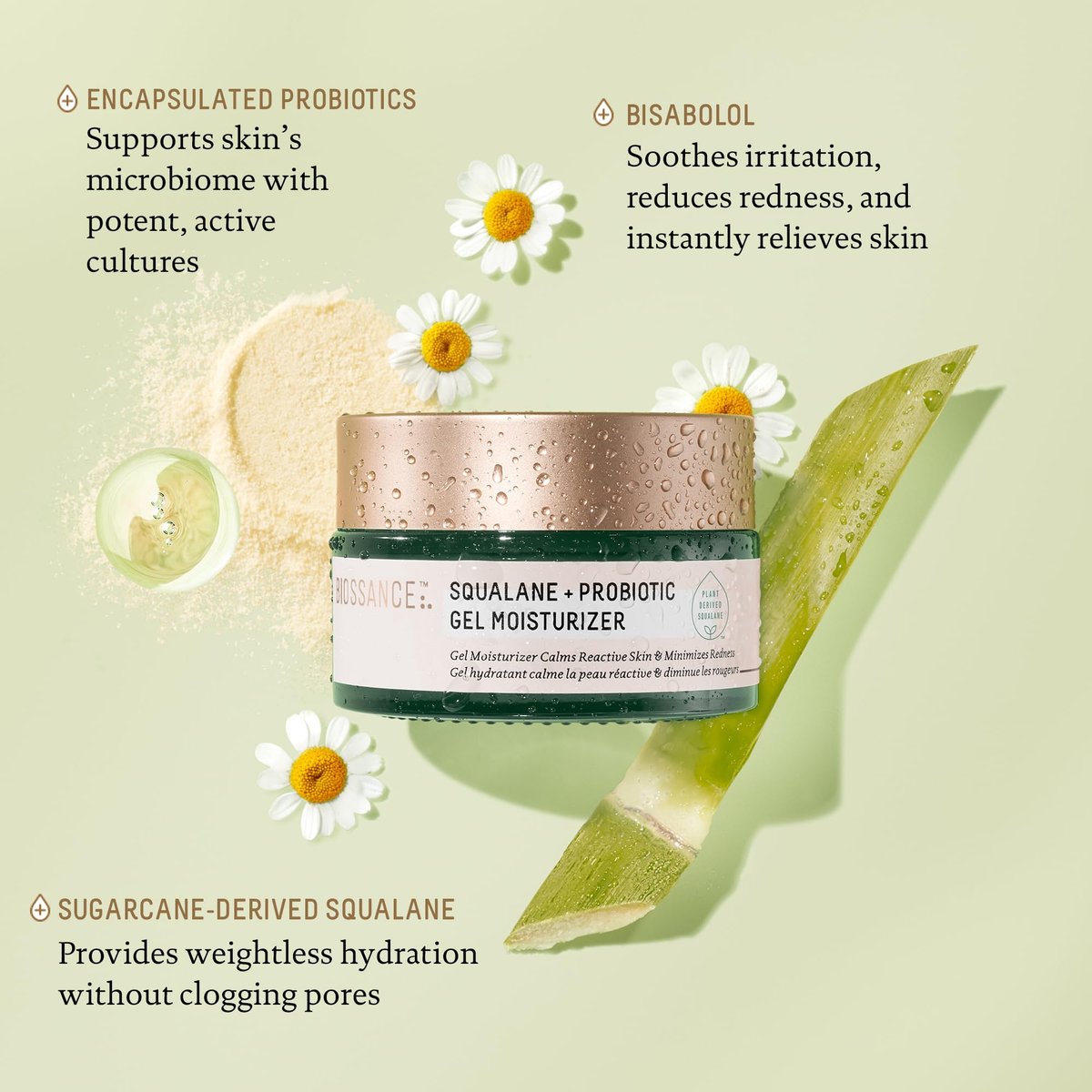 Biossance Squalane + Probiotic Balancing Face Gel Moisturizer - Advanced Formula for Oily & Acne-Prone Skin, 1.69 oz Avelisse