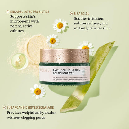 Biossance Squalane + Probiotic Balancing Face Gel Moisturizer - Advanced Formula for Oily & Acne-Prone Skin, 1.69 oz Avelisse