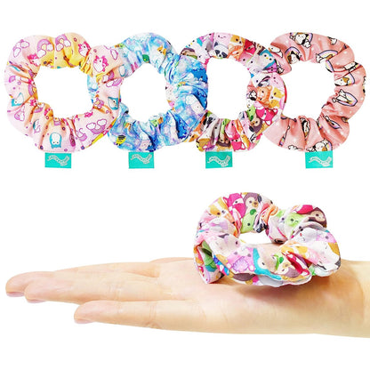 LUV HER Squishmallows Cute Scrunchies for Girls - 4 Large Printed Hair Scrunchies with Favorite Characters, Ages 8+