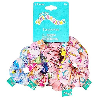 LUV HER Squishmallows Cute Scrunchies for Girls - 4 Large Printed Hair Scrunchies with Favorite Characters, Ages 8+