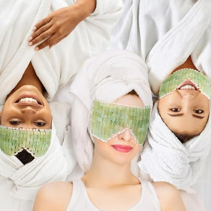 LazyGa Jade Eye Mask - 100% Real Jade Facial Cooling Mask for Hot & Cold Therapy, Reduces Wrinkles, Puffiness, Migraines, Anti-Aging