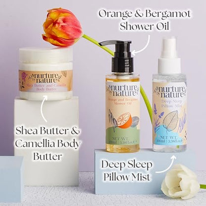 New Mom Self Care Gift Set: Body Scrub, Lavender Pillow Spray, Sleep Mask, Body Butter, Shower Gel & Bath Salts – Vegan Friendly Baby Shower Gift Basket