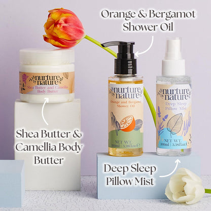 New Mom Self Care Gift Set: Body Scrub, Lavender Pillow Spray, Sleep Mask, Body Butter, Shower Gel & Bath Salts – Vegan Friendly Baby Shower Gift Basket