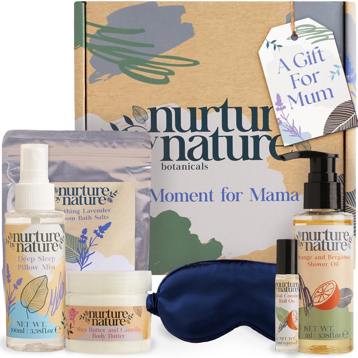 New Mom Self Care Gift Set: Body Scrub, Lavender Pillow Spray, Sleep Mask, Body Butter, Shower Gel & Bath Salts – Vegan Friendly Baby Shower Gift Basket - görsel 1