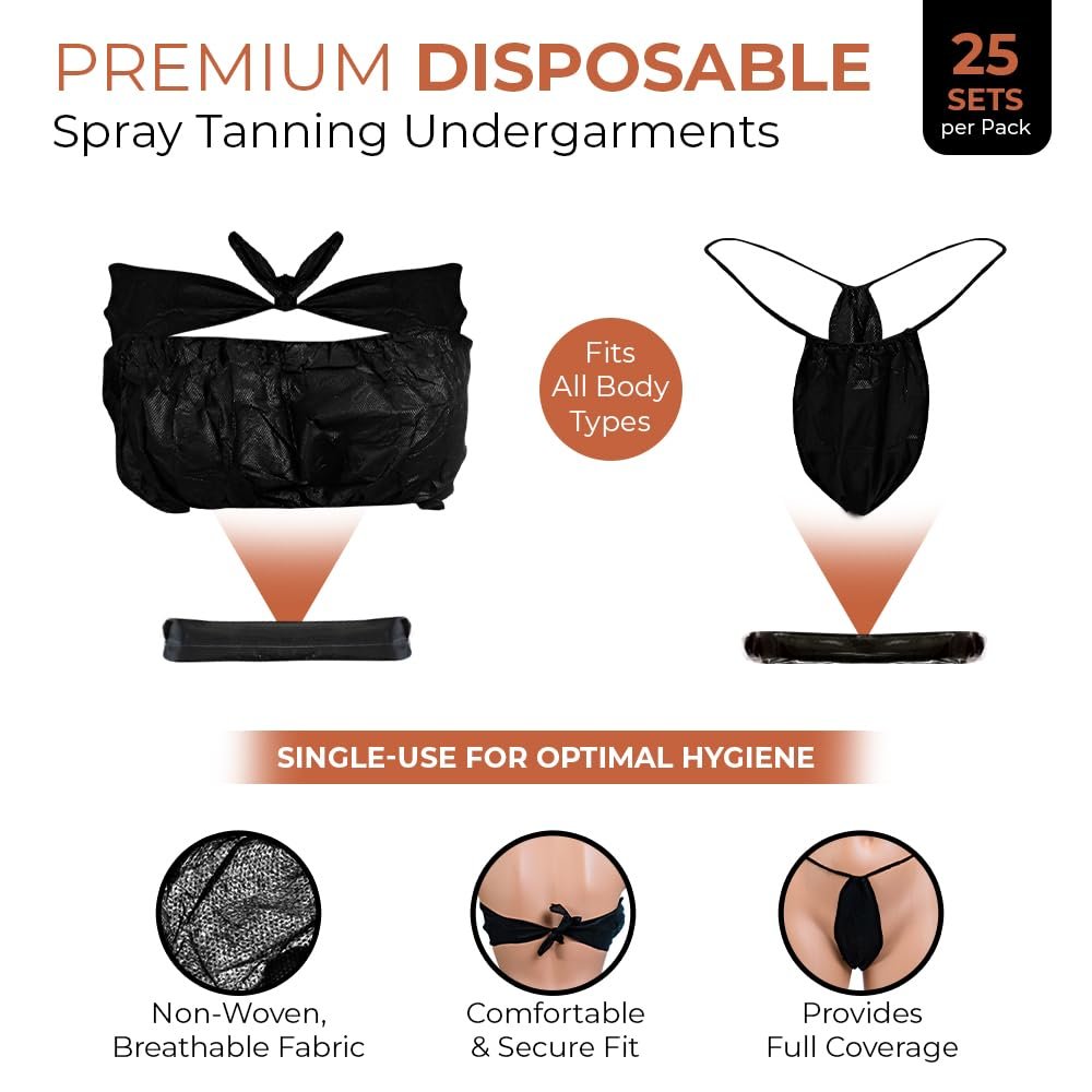 Bronze Tan Disposable Undergarments for Spray Tan - Non-Woven, Breathable, Full Coverage, Hygienic - 25 Pack, Universal Fit Avelisse