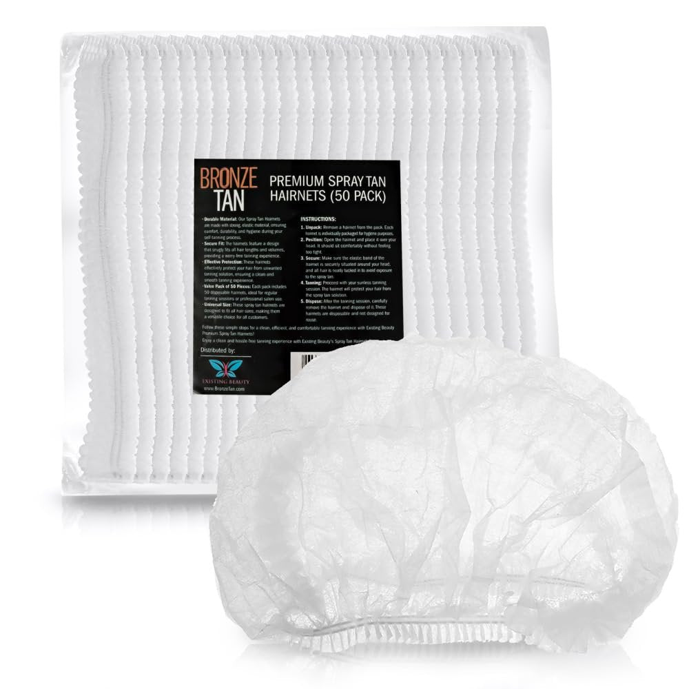 Bronze Tan Hair Nets for Spray Tanning - 50 Pack - Protect Hair from Tanning Solution - Salons & Home Use - görsel 1