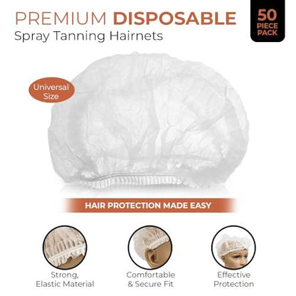 Bronze Tan Hair Nets for Spray Tanning - 50 Pack - Protect Hair from Tanning Solution - Salons & Home Use
