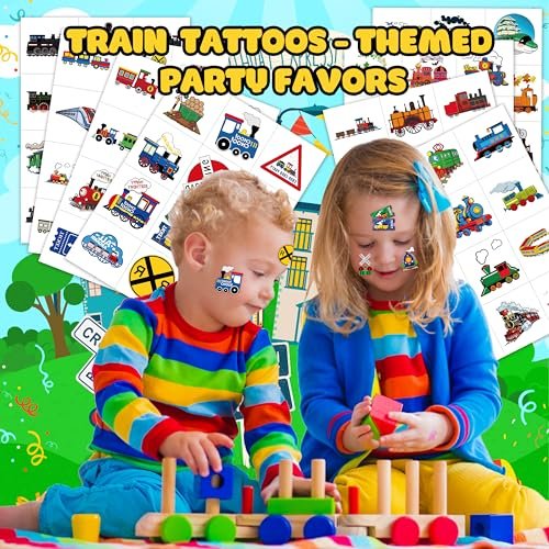 8 Sheets (96PCS) Train Temporary Tattoos – Transportation Birthday Party Decorations Supplies, Train Themed Favors, Pre-Cut Tattoo Stickers for Kids Boys Girls Classroom Prizes - görsel 4