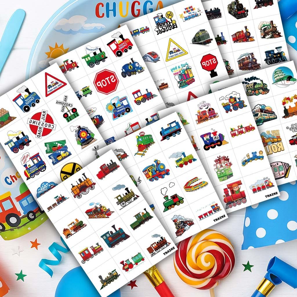 8 Sheets (96PCS) Train Temporary Tattoos – Transportation Birthday Party Decorations Supplies, Train Themed Favors, Pre-Cut Tattoo Stickers for Kids Boys Girls Classroom Prizes - görsel 15