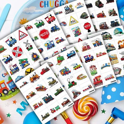 8 Sheets (96PCS) Train Temporary Tattoos – Transportation Birthday Party Decorations Supplies, Train Themed Favors, Pre-Cut Tattoo Stickers for Kids Boys Girls Classroom Prizes