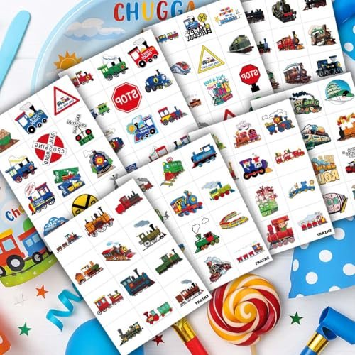 8 Sheets (96PCS) Train Temporary Tattoos – Transportation Birthday Party Decorations Supplies, Train Themed Favors, Pre-Cut Tattoo Stickers for Kids Boys Girls Classroom Prizes - görsel 16
