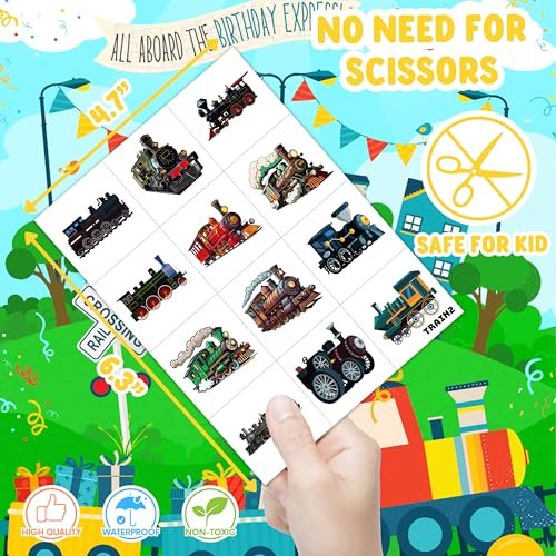 8 Sheets (96PCS) Train Temporary Tattoos – Transportation Birthday Party Decorations Supplies, Train Themed Favors, Pre-Cut Tattoo Stickers for Kids Boys Girls Classroom Prizes - görsel 10