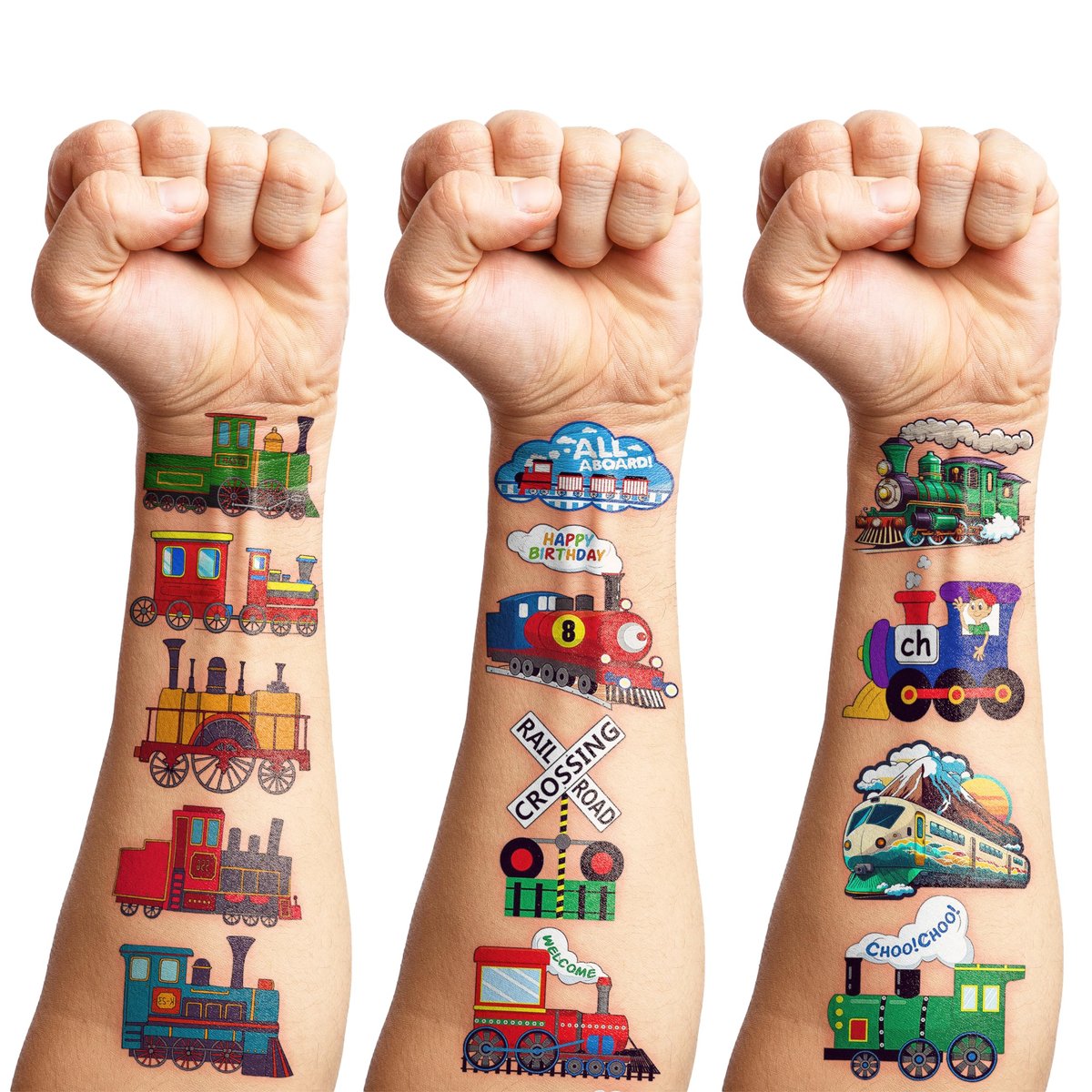 8 Sheets (96PCS) Train Temporary Tattoos – Transportation Birthday Party Decorations Supplies, Train Themed Favors, Pre-Cut Tattoo Stickers for Kids Boys Girls Classroom Prizes - görsel 17