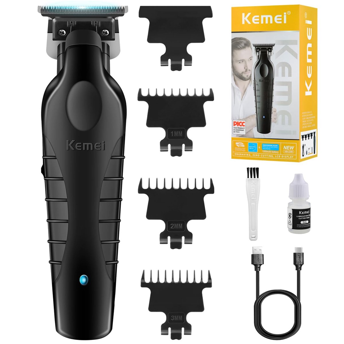 KEMEI 2299 Professional Cordless Hair Clipper for Men - Precision Trimmer, Black Avelisse