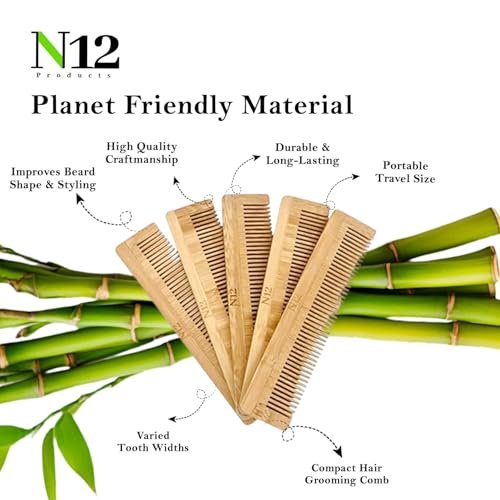 N12 Products 5-Pack Bamboo Wood Pocket Beard Comb Set – Natural Wooden Combs for Beard, Hair, Mustache, Men & Women, Eco-Friendly Travel Grooming - görsel 6