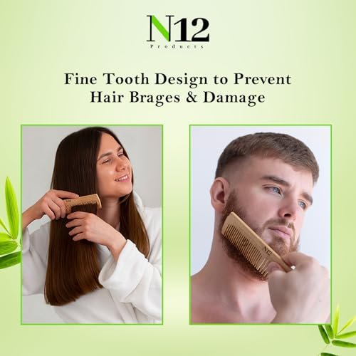 N12 Products 5-Pack Bamboo Wood Pocket Beard Comb Set – Natural Wooden Combs for Beard, Hair, Mustache, Men & Women, Eco-Friendly Travel Grooming - görsel 10