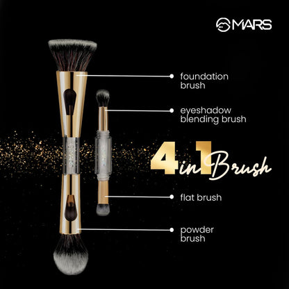 MARS 4-in-1 Travel Brush BS02 - Ultra Soft Nylon Bristles for Face Powder & Blending