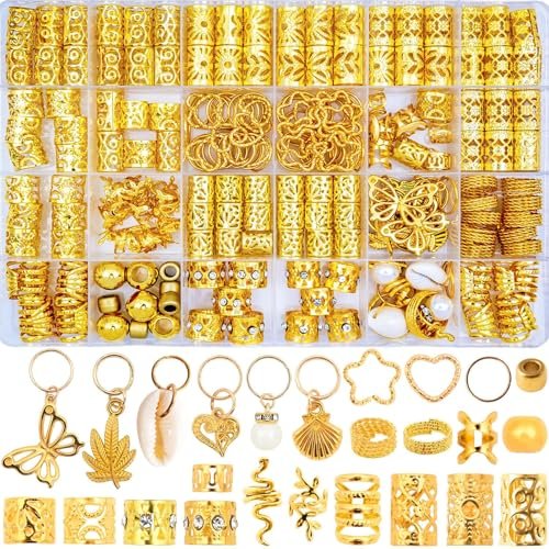 236PCS Gold Hair Accessories Set: Jewelry, Charms, Rings and Cuffs for Braids, Dreadlocks, Loc Styles and Rave Hair Styling - görsel 2