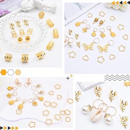 236PCS Gold Hair Accessories Set: Jewelry, Charms, Rings and Cuffs for Braids, Dreadlocks, Loc Styles and Rave Hair Styling - görsel 8