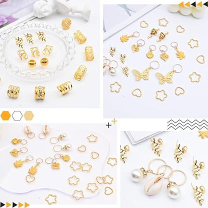 236PCS Gold Hair Accessories Set: Jewelry, Charms, Rings and Cuffs for Braids, Dreadlocks, Loc Styles and Rave Hair Styling