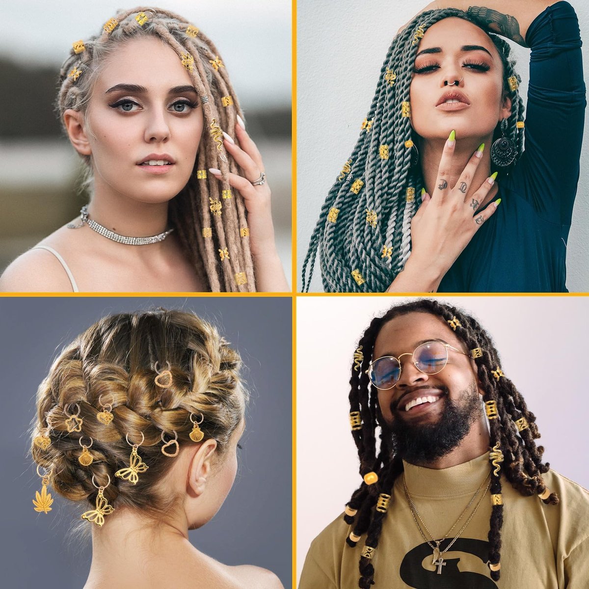 236PCS Gold Hair Accessories Set: Jewelry, Charms, Rings and Cuffs for Braids, Dreadlocks, Loc Styles and Rave Hair Styling - görsel 13