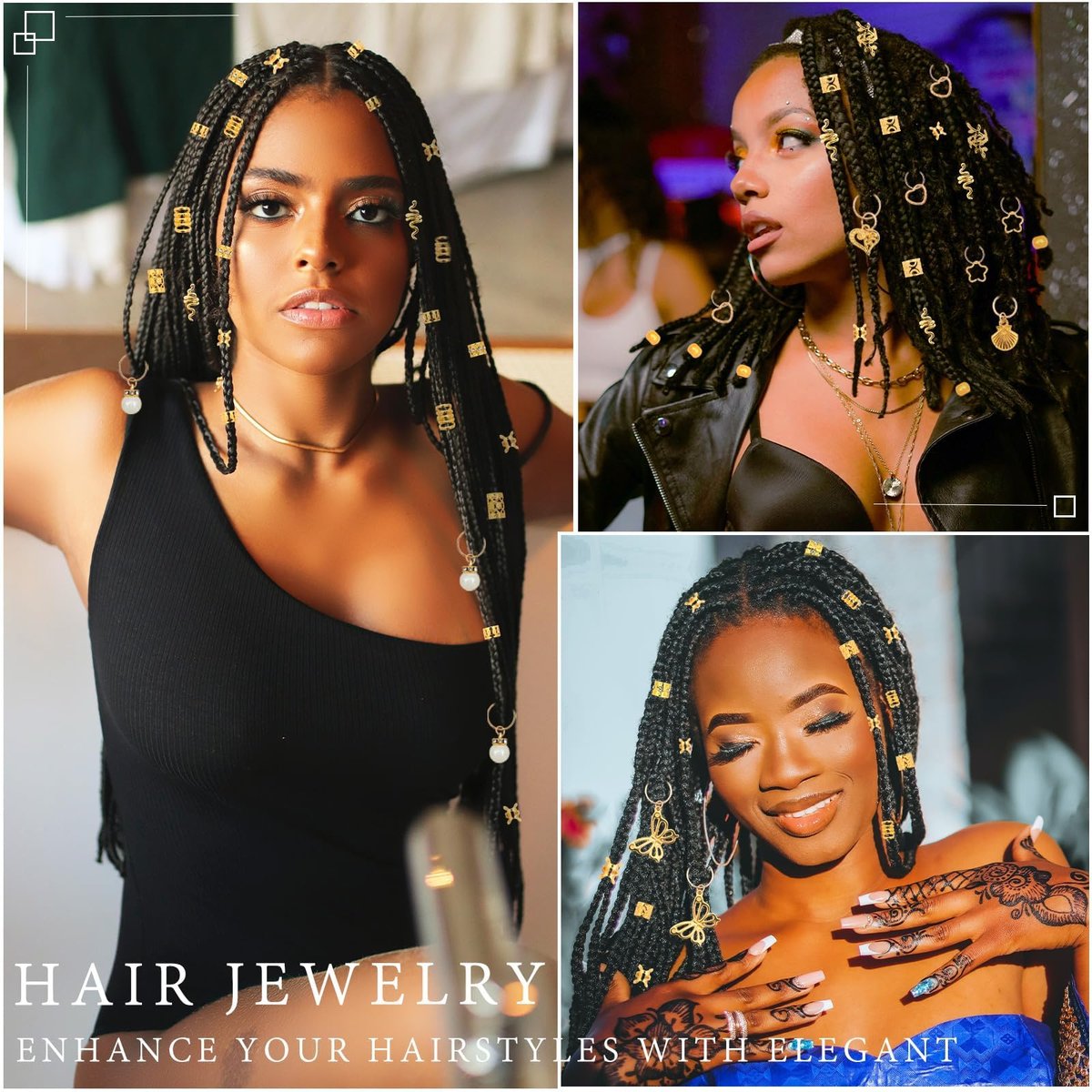 236PCS Gold Hair Accessories Set: Jewelry, Charms, Rings and Cuffs for Braids, Dreadlocks, Loc Styles and Rave Hair Styling - görsel 9