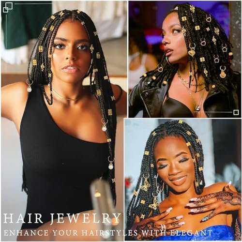 236PCS Gold Hair Accessories Set: Jewelry, Charms, Rings and Cuffs for Braids, Dreadlocks, Loc Styles and Rave Hair Styling - görsel 10
