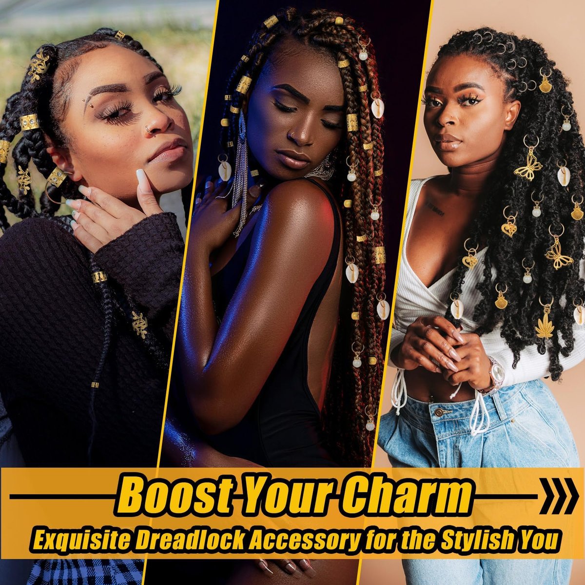 236PCS Gold Hair Accessories Set: Jewelry, Charms, Rings and Cuffs for Braids, Dreadlocks, Loc Styles and Rave Hair Styling - görsel 5
