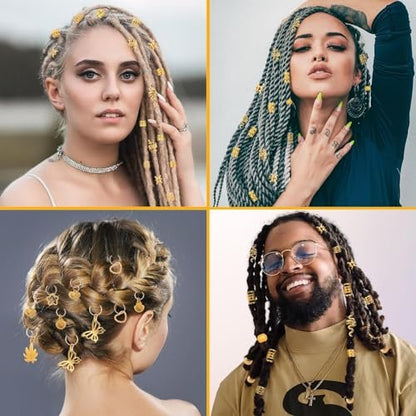 236PCS Gold Hair Accessories Set: Jewelry, Charms, Rings and Cuffs for Braids, Dreadlocks, Loc Styles and Rave Hair Styling